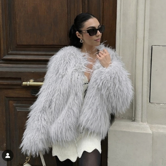 Zara Jackets & Blazers - ZARA FAUX FUR GREY COAT SIZE S